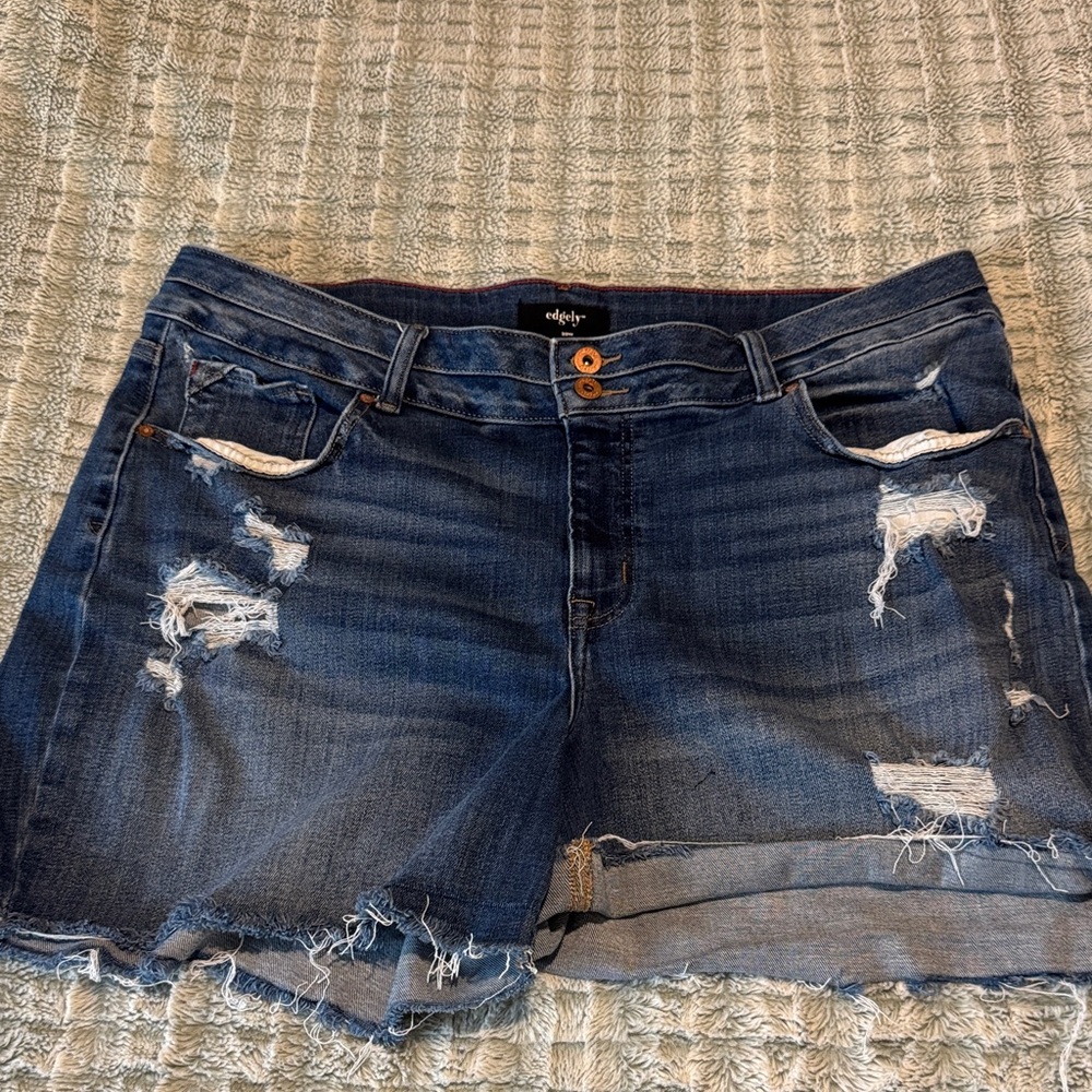 Maurices Dark Blue Distressed Rolled-Hem Jean Shorts